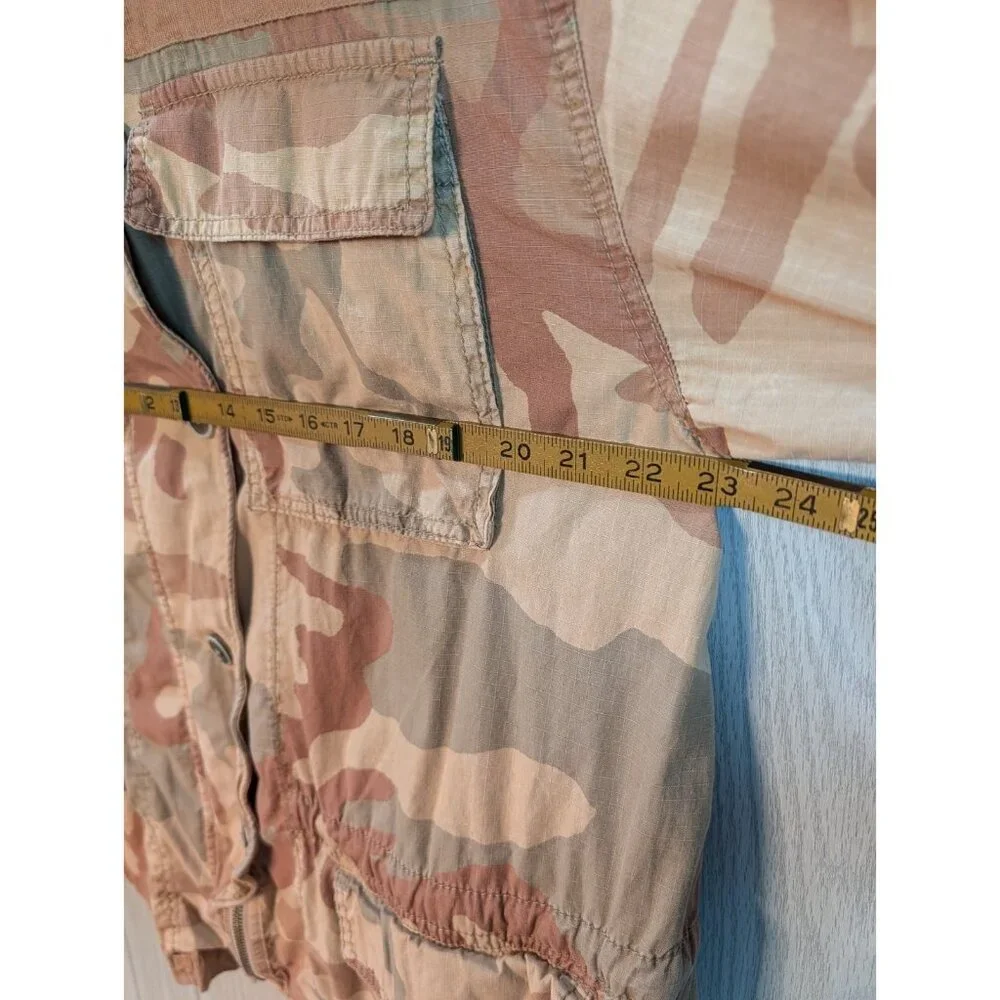Free People Sz M Lead The Way Tan Camoflage Oversize Bohemian Cotton Jacket - Picture 5 of 6